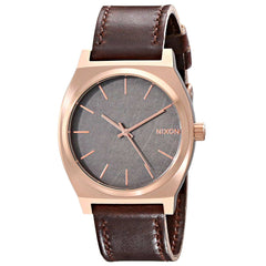 Nixon A0452001 Men's The Time Teller Gunmetal Dial Brown Leather Strap Watch