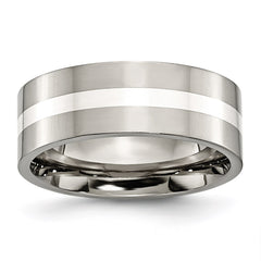 Titanium Sterling Silver Inlay Flat 8mm Polished Band | TB209