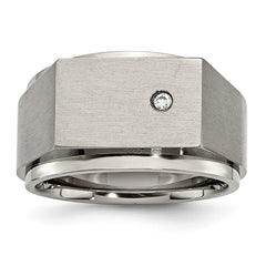 Titanium Polished and Brushed CZ Signet Ring | TB427