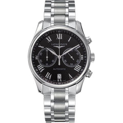 Longines Men's Watch - Master Chronograph Black Dial Silver Steel Bracelet | L26294516