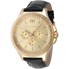 Technomarine Men's Watch - MoonSun Gold Dial Black Leather Strap Day-Date | TM-822031