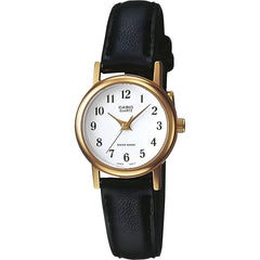 Casio Women's Watch - Yellow Gold Case White Dial Black Leather Strap | LTP1095Q-7B