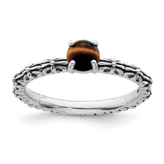 Sterling Silver Stackable Expressions Tigers Eye Antiqued Ring | QSK748