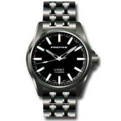 Protek Men's Watch - USMC Series Quartz Solid Black Dial Gunmetal Bracelet | 3102BR