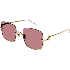 Gucci Women's Sunglasses - Gold Metal Half Rim Square Frame Red Lens | GG1279S 003