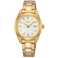 Seiko Women's Watch - Essentials Quartz Silver Dial Yellow Gold Bracelet | SUR632