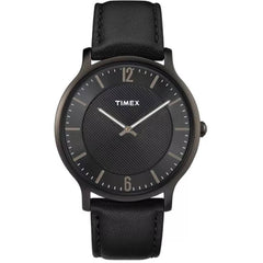 Timex Men's Watch - Metropolitan Quartz Black Dial Leather Strap | TW2R50100