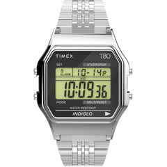 Timex Unisex Watch - T80 Alarm Digital Dial Stainless Steel Bracelet | TW2V19000