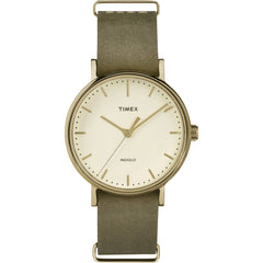 Timex Women's Watch - Fairfield Quartz Cream Dial Green Leather Strap | TW2P98500