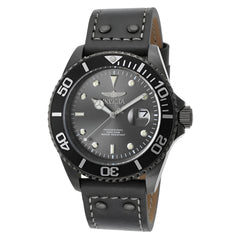 Invicta Men's Grey Leather Strap Watch - Pro Diver Quartz Grey Dial Dive | 22077