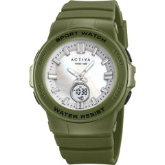 Invicta Unisex Watch Activa White Ana-Digi Dial Army Green Strap ACW2125-003