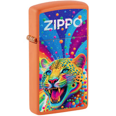 Zippo Windproof Pocket Lighter Slim Playful Leopard Design Orange Matte 46018