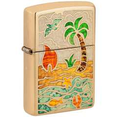 Zippo Windproof Pocket Lighter Beach Day design High Polish Brass Finish 46140