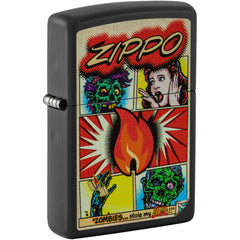 Zippo Windproof Pocket Lighter Comic Zombies Design Classic Black Matte 46229