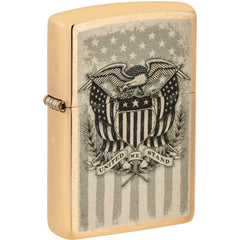 Zippo Windproof Pocket Lighter American Crest Design Classic Brushed Brass 46230