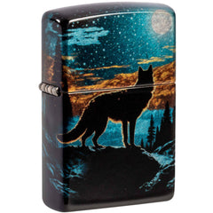 Zippo Windproof Pocket Lighter Moonlight Wolf Design Tumbled Chrome Finish 46252