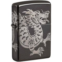 Zippo Windproof Pocket Lighter Lucky Dragon Design High Polish Black Metal 46260