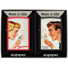 Zippo Windproof Pocket Lighter Set Vintage Ad Matte Red and Matte Black 46295