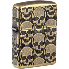 Zippo Windproof Pocket Lighter Cackling Cranium Design Antique Brass Metal 46302