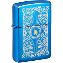 Zippo Windproof Pocket Lighter Fancy Flame Design High Polish Blue 46424