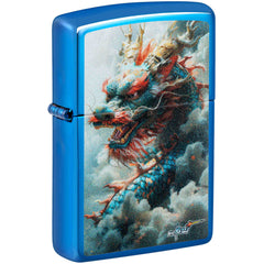 Zippo Windproof Pocket Lighter Mazzi Dragon Design High Polish Blue Metal 46686