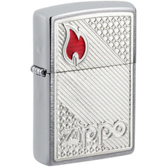 Zippo Windproof Pocket Lighter Zippo Tiles Emblem Design Brushed Chrome 48126