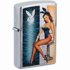 Zippo Windproof Pocket Lighter Playboy Playmate Brushed Chrome Metal 48374