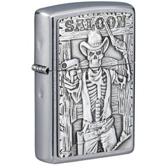 Zippo Windproof Lighter Saloon Skull Emblem Design Street Chrome Finish 49298