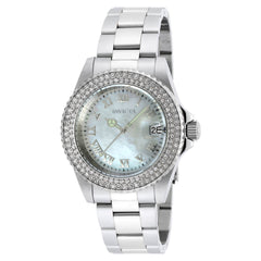 Invicta 19873 Women's Angel Crystal Accented Bezel White MOP Dial Steel Bracelet Dive Watch