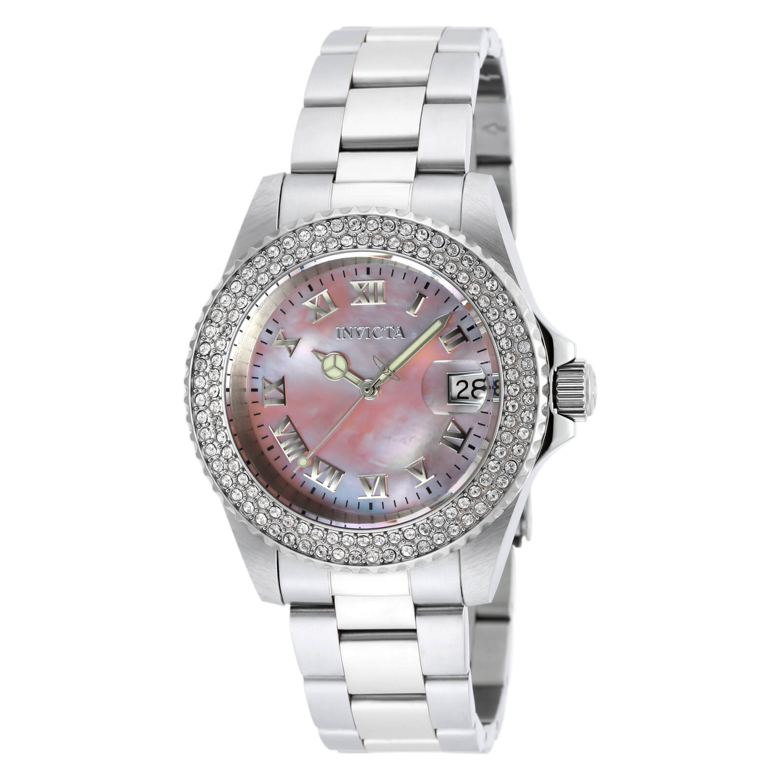 Invicta 19874 Women's Angel Crystal Accented Bezel Pink MOP Dial Steel ...