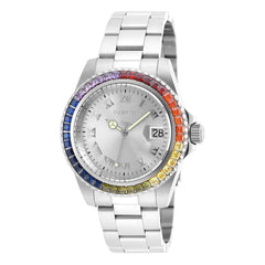 Invicta 20021 Women's Angel Crystal Accented Bezel Silver Dial Steel Bracelet Dive Watch