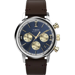 Timex Men's Watch - Marlin Chronograph Blue and Gold Dial Leather Strap | TW2W60400