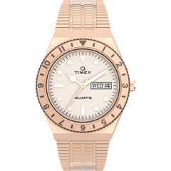 Timex Women's Watch - Q Quartz Cream Dial Rose Gold Steel Bracelet | TW2U95700