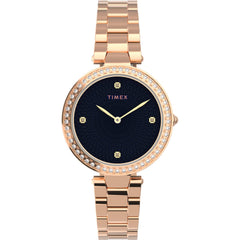 Timex Women's Watch - Trend Crystal Bezel Blue Dial Rose Gold Bracelet | TW2V24600