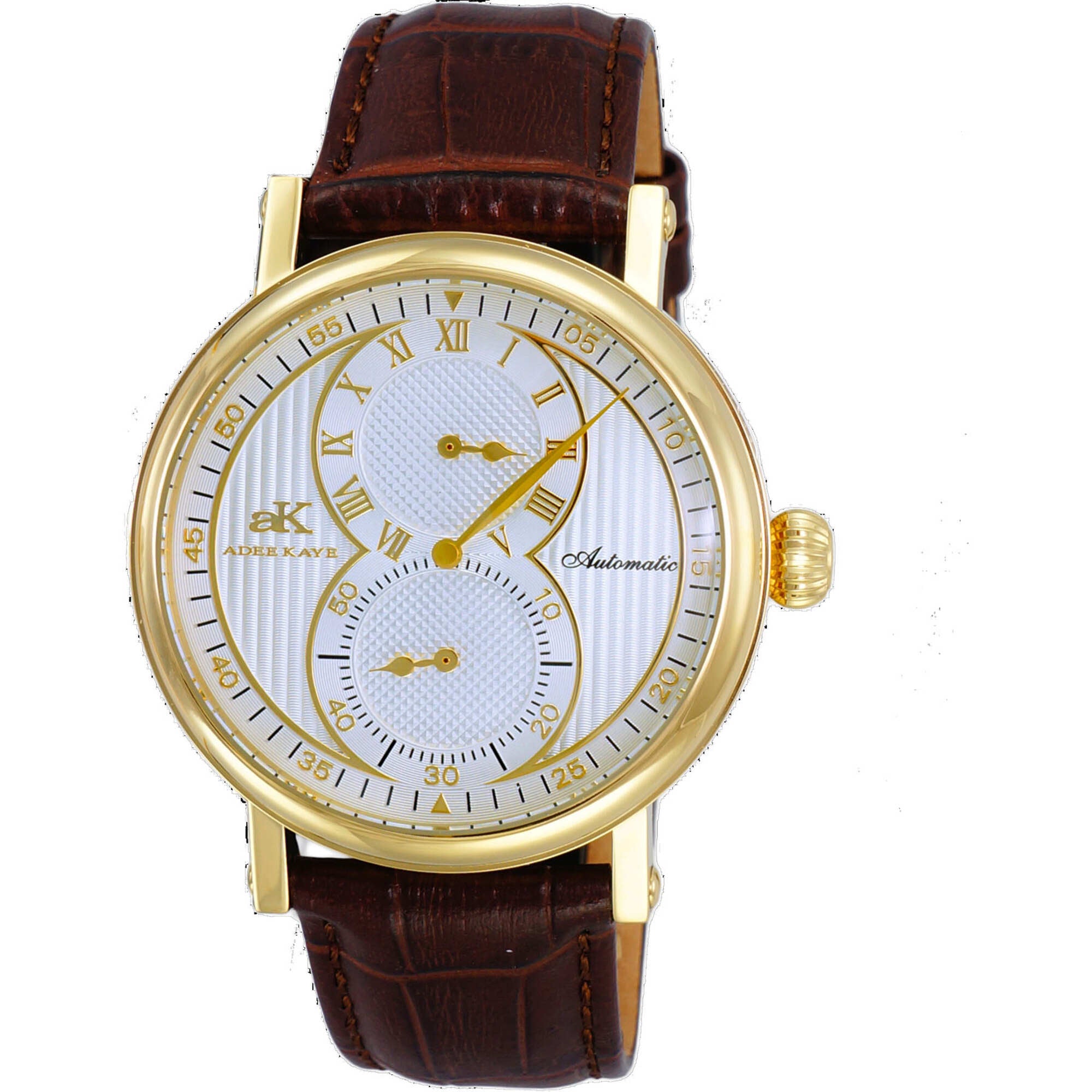 Adee Kaye Men's Watch - Mondo Automatic Silver Tone Dial Brown Strap ...