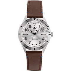 Adidas Men's Watch - Originals Silver Tone Dial Brown Leather Strap | AOFH22505
