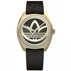 Adidas Men's Watch - Originals Black and Gold Tone Dial Leather Strap | AOFH22512
