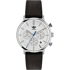Adidas Men's Watch - Originals Chrono White Dial Black Leather Strap | AOSY22011