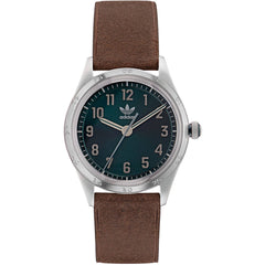 Adidas Men's Watch - Originals Quartz Green Dial Brown Leather Strap | AOSY22527