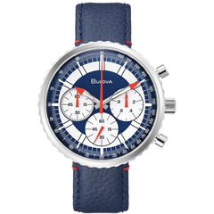 Bulova Men's Watch - Archive Quartz Chronograph Blue Dial Leather Strap | 96A283