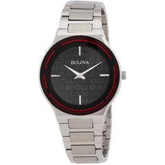 Bulova Men's Watch - Apollo Black Dial Silver Stainless Steel Bracelet | 96A296