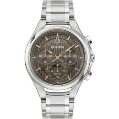 Bulova Men's Watch - Curv Quartz Chrono Grey Dial Silver Steel Bracelet | 96A298