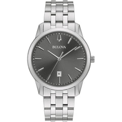 Bulova Men's Watch - Classic Grey Dial Silver Stainless Steel Bracelet | 96B341