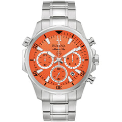 Bulova Men's Watch - Classic Quartz Chronograph Orange Dial Silver Bracelet | 96B395
