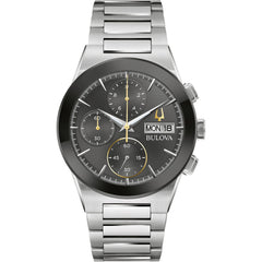 Bulova Men's Watch - Milennia Quartz Chronograph Black Dial Silver Bracelet | 96C149
