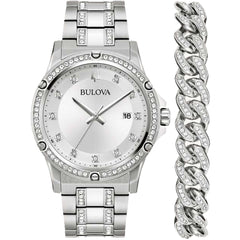 Bulova Men's Watch - Crystal Quartz Silver Dial Stainless Steel Bracelet | 96K114