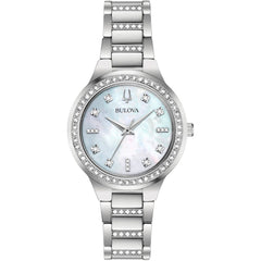 Bulova Women's Watch - Crystals Quartz Mother Of Pearl Dial Silver Bracelet | 96X147