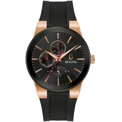Bulova Men's Watch - Classic Quartz Chronograph Black Dial Rubber Strap | 97C112