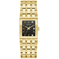 Bulova Women's Watch - Marc Anthony Quadra Black Dial Yellow Gold Bracelet | 97P167