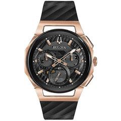 Bulova Men's Watch - Curv Quartz Chronograph Gray Dial Black Rubber Strap | 98A185